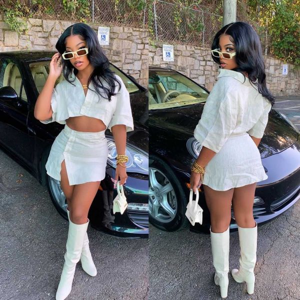 two piece dress echoine summer new design button v-neck short sleeve crop split mini skirt two piece set ladies white matching set t230113
two piece dress echoine summer new design button v-neck short sleeve crop split mini skirt two piece set ladies white matching set t230113