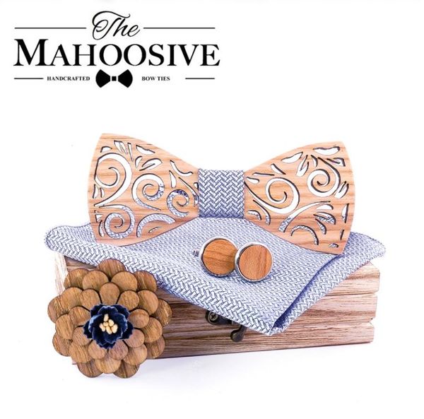 wooden bowtie handky cufflinks set wooden bow tie bow tie for men wedding party ties pocket square handkerchief cravat t297 2206301000105, Blue;purple