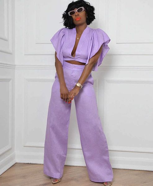 two piece dress echoine ruffle sleeve short sleeve v-neck crop shirt blouse and wide leg pants women elegant matching set summer outfits t23, White
two piece dress echoine ruffle sleeve short sleeve v-neck crop shirt blouse and wide leg pants women elegant matching set summer outfits t23, White