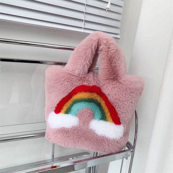 shoulder bags 2022 autumn and winter new cute rainbow plush bag ladies fashion portable furry large capacity tote bolsa 230113
shoulder bags 2022 autumn and winter new cute rainbow plush bag ladies fashion portable furry large capacity tote bolsa 230113
