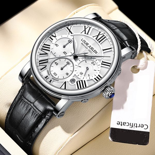wristwatches fashion mens watches brand luxury genuine leather strap quartz mens watch business casual date chronograph watch men 230113, Slivery;brown
wristwatches fashion mens watches brand luxury genuine leather strap quartz mens watch business casual date chronograph watch men 230113, Slivery;brown