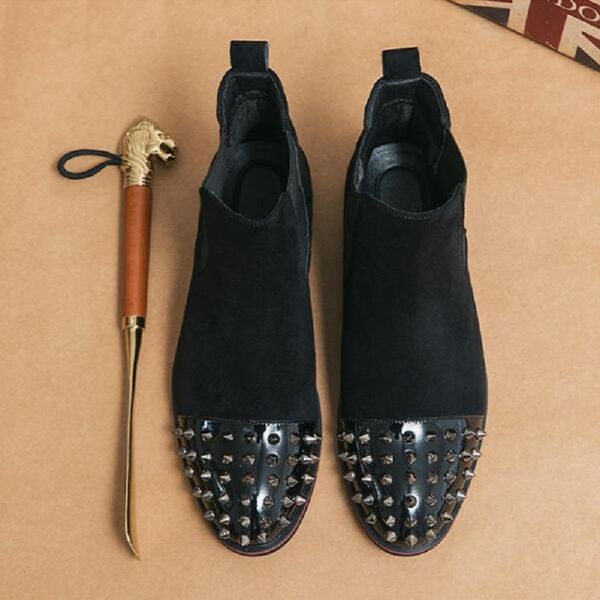 spiked ankle boots men round toe black cow leather rivet thick bottom shoes men winter martin boots da026
spiked ankle boots men round toe black cow leather rivet thick bottom shoes men winter martin boots da026