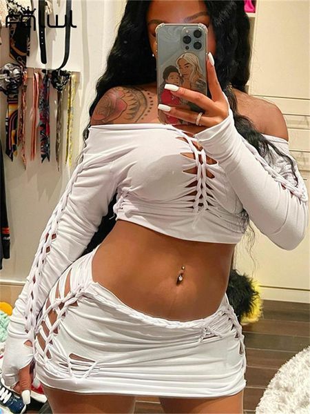 two piece dress fqlwl summer streetwear 2 peice set women outfts skirts long sleeve crop mini hollow out skirt white matching sets 230113
two piece dress fqlwl summer streetwear 2 peice set women outfts skirts long sleeve crop mini hollow out skirt white matching sets 230113
