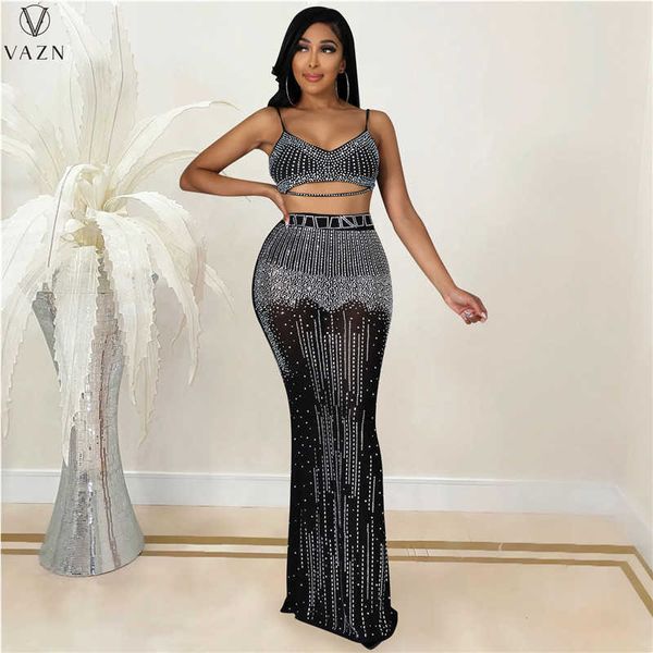 

two piece dress 2021 women new club party style sets sleeveless strapless short elastic floor length skirt appliques lady dress sets t230113, White