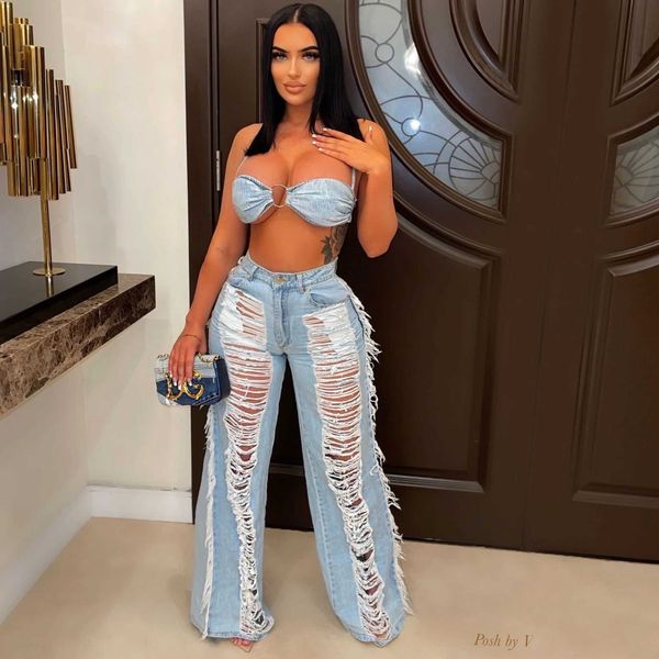 two piece dress echoine new denim two piece set lace up ring bra hollow out hole tassel jeans summer party night clubwear outfits t230113, White
two piece dress echoine new denim two piece set lace up ring bra hollow out hole tassel jeans summer party night clubwear outfits t230113, White