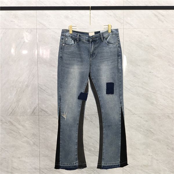 23ss men usa autumn winter zipper denim pants bell flare broken patchwork jeans high street trousers, Black;brown
23ss men usa autumn winter zipper denim pants bell flare broken patchwork jeans high street trousers, Black;brown