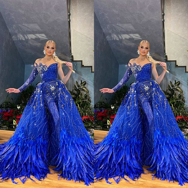 luxury mermaid prom dresses v neck one long sleeve 3d lace appliques shiny sequins beaded floor length detachable feather train evening dres, Black
luxury mermaid prom dresses v neck one long sleeve 3d lace appliques shiny sequins beaded floor length detachable feather train evening dres, Black