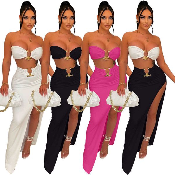 two piece dress echoine strapless crop metal decorate split skirt irregular skirt set two piece set party night club outfits women t230113, White
two piece dress echoine strapless crop metal decorate split skirt irregular skirt set two piece set party night club outfits women t230113, White