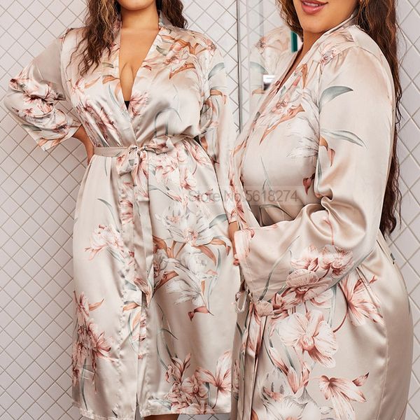 women s robe large size women satin print flower kimono bath gown v neck sleepwear gray bathrobe nightgown summer loungewear with belt 23011
women s robe large size women satin print flower kimono bath gown v neck sleepwear gray bathrobe nightgown summer loungewear with belt 23011