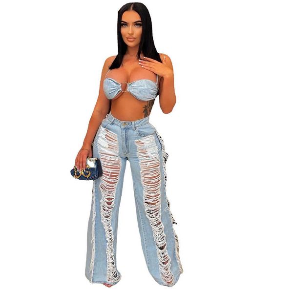 two piece dress women denim set two pieces set halter backless bra wide leg pants jeans 2 pieces set out beach wear streetwear conjuntos t23, White
two piece dress women denim set two pieces set halter backless bra wide leg pants jeans 2 pieces set out beach wear streetwear conjuntos t23, White
