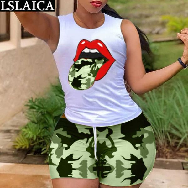 two piece dress women's sports suit sleeveless t-shirts lipps printed drawstring waist shorts set s-2xl fashion knitted summer women se, White
two piece dress women's sports suit sleeveless t-shirts lipps printed drawstring waist shorts set s-2xl fashion knitted summer women se, White