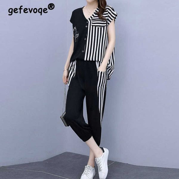 two piece dress casual fashion striped short sets summer 2022 new v-neck short sleeve shirt elastic waist ankle-length pants loose women, White
two piece dress casual fashion striped short sets summer 2022 new v-neck short sleeve shirt elastic waist ankle-length pants loose women, White