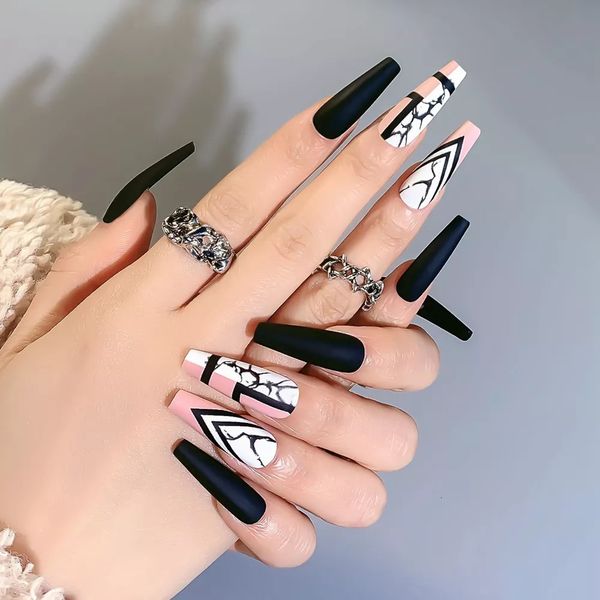 false nails press on punk black white patchwork fire pattern long coffin ballerina fake nail art manicure full tips 230114, Red;gold
false nails press on punk black white patchwork fire pattern long coffin ballerina fake nail art manicure full tips 230114, Red;gold