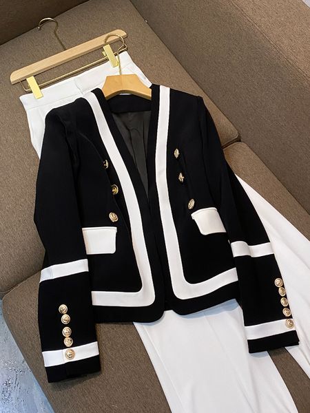 bs170 modernromance handsome jacket metal party brand personalized designer double breasted black and white contrast color slim suit, White;black
bs170 modernromance handsome jacket metal party brand personalized designer double breasted black and white contrast color slim suit, White;black