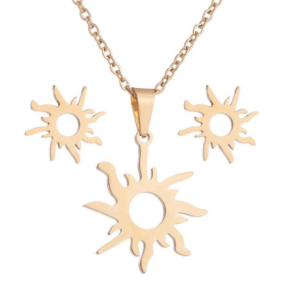 sunflower pendant necklace for women stainless steel gold plating stud earrings accessories jewelry set, Silver
sunflower pendant necklace for women stainless steel gold plating stud earrings accessories jewelry set, Silver