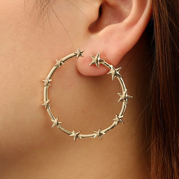 starlight hoop earrings japanese and korean new simple earings creative circular hollow opening star loop earrings, Golden;silver
starlight hoop earrings japanese and korean new simple earings creative circular hollow opening star loop earrings, Golden;silver