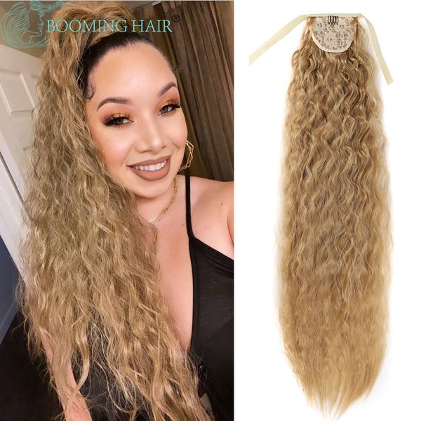synthetic s super long corn wavy afro kinky hairpiece wrap on clip s black brown tail blond 230114