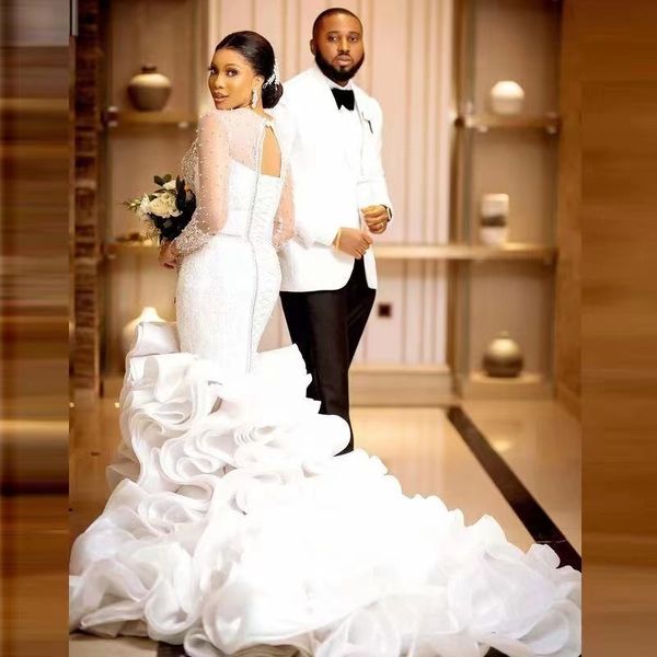 new african mermaid slim fit wedding dress long sleeve color lace round neck lace bridal wedding dress, White
new african mermaid slim fit wedding dress long sleeve color lace round neck lace bridal wedding dress, White