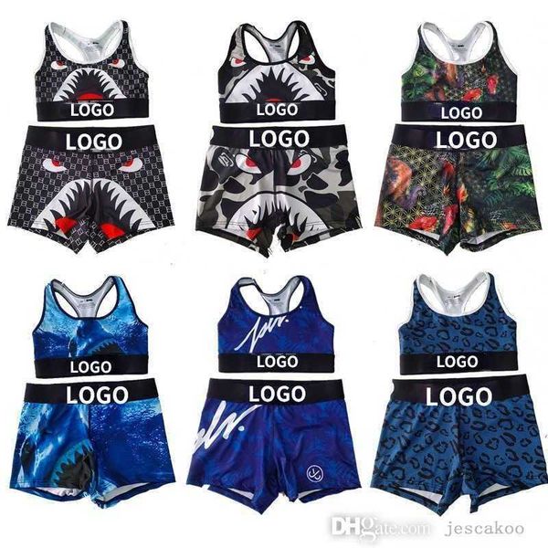 women yoga outfits tracksuits swimsuit designer printed 2 piece short sets crop and shorts suits beachwear with package, Gray 
women yoga outfits tracksuits swimsuit designer printed 2 piece short sets crop and shorts suits beachwear with package, Gray