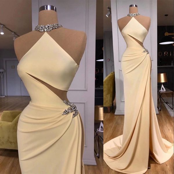 2023 light yellow prom dresses halter illusion silver crystal beads side high split mermaid evening gowns plus size formal party dress, Black
2023 light yellow prom dresses halter illusion silver crystal beads side high split mermaid evening gowns plus size formal party dress, Black
