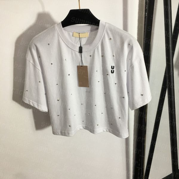 women short sleeve tee fashion rhinestone t shirt summer loose crop casual style tees, White
women short sleeve tee fashion rhinestone t shirt summer loose crop casual style tees, White
