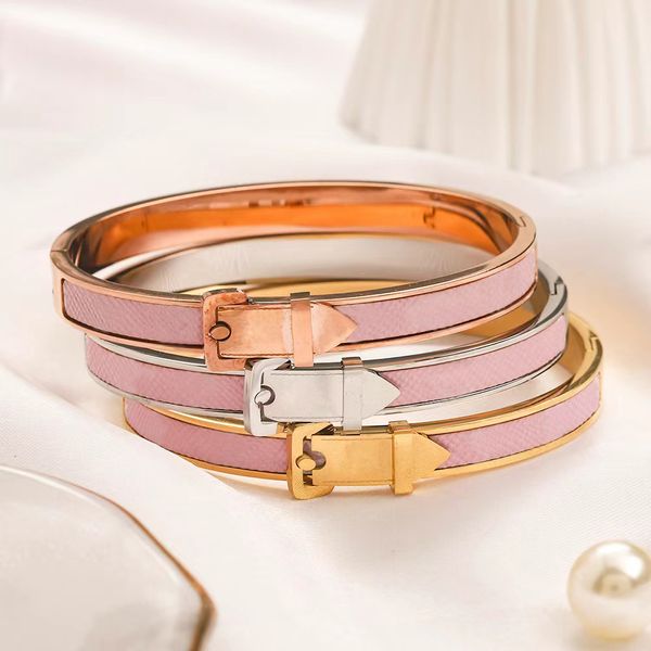 designer jewelry women pink leather bracelets gold bangle silver hardware stainless steel fashion four leaf white flower pattern logo stamp, Black
designer jewelry women pink leather bracelets gold bangle silver hardware stainless steel fashion four leaf white flower pattern logo stamp, Black