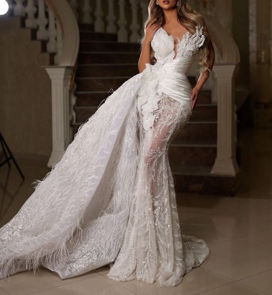 exquisite mermaid wedding dresses sleeveless v neck 3d lace beaded pearls sequins appliques formal dresses feather bridal gowns plus size ve, White
exquisite mermaid wedding dresses sleeveless v neck 3d lace beaded pearls sequins appliques formal dresses feather bridal gowns plus size ve, White