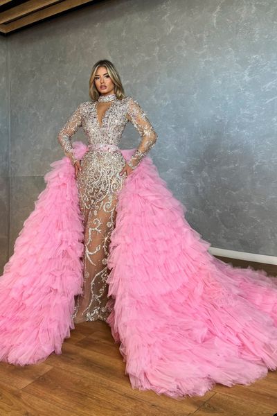 prom dresses long sleeves v neck halter appliques sequins beaded floor length celebrity formal folds layer train detachable evening dresses, Black
prom dresses long sleeves v neck halter appliques sequins beaded floor length celebrity formal folds layer train detachable evening dresses, Black