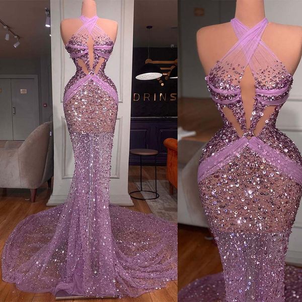 fashion purple mermaid prom dresses illusion halter beads sequins formal evening occasion gowns for women plus size, Black
fashion purple mermaid prom dresses illusion halter beads sequins formal evening occasion gowns for women plus size, Black