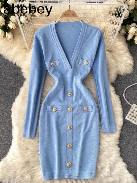 casual dresses women knitted pencil dress korean long sleeve v neck elastic slim dress autumn winter bodycon warm sweater dress 230113, Black;gray
casual dresses women knitted pencil dress korean long sleeve v neck elastic slim dress autumn winter bodycon warm sweater dress 230113, Black;gray