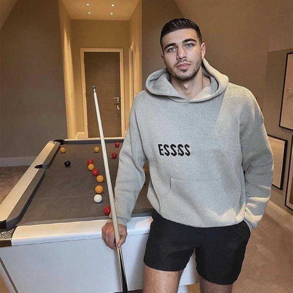 Image of quality Ess men sweater hoodie pullover sweatshirts High long sleeve knitted mens fashion hooded sweaters letter print essentials S M L XL A33P