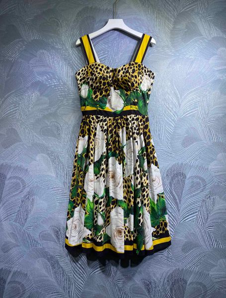 fall 2022 new suspender cotton printed medium length dress, Black;gray