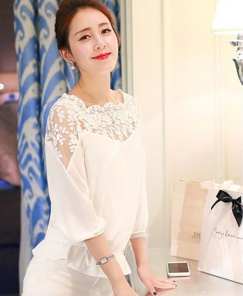 women chiffon shirt autumn sweet hollow shirt three quarter sleeve stitching lace blouse female crop ropa women, White
women chiffon shirt autumn sweet hollow shirt three quarter sleeve stitching lace blouse female crop ropa women, White