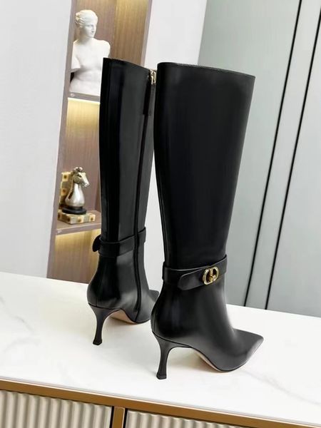 high heel pointed high boots fashion leather boots cow leather upper pigskin lining or velvet lining side zipper hardware buckle classic hig, Black
high heel pointed high boots fashion leather boots cow leather upper pigskin lining or velvet lining side zipper hardware buckle classic hig, Black