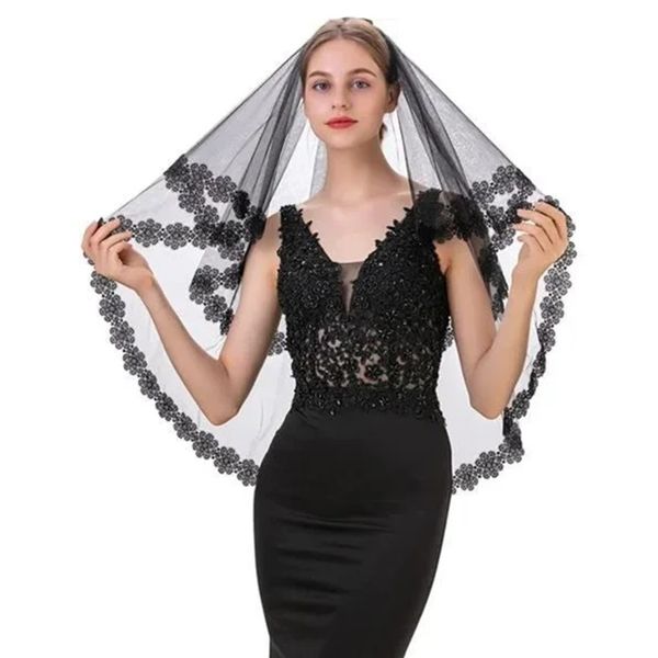 black lace veil tulle sheer with comb
black lace veil tulle sheer with comb