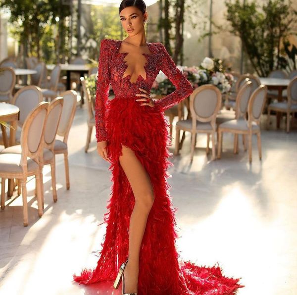 red exquisite evening dresses long sleeves v neck beaded 3d lace hollow appliques sequins floor length celebrity feather train formal prom d, Black;red
red exquisite evening dresses long sleeves v neck beaded 3d lace hollow appliques sequins floor length celebrity feather train formal prom d, Black;red