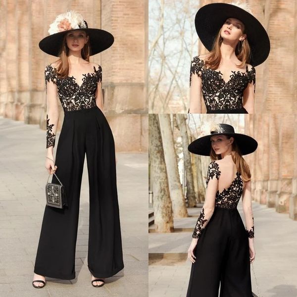 vintage black mother of the bride suits long sleeves jumpsuits lace applique chiffon wedding guest party gowns sheer back elegant groom mom, Black;red
vintage black mother of the bride suits long sleeves jumpsuits lace applique chiffon wedding guest party gowns sheer back elegant groom mom, Black;red
