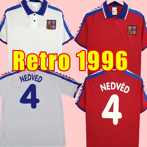 retro soccer jerseys czech republic vintage uniform 96 97 away #18 novotny #4 nedved #8 poborsky #19 frydek home red classic football shirt, Black;yellow
retro soccer jerseys czech republic vintage uniform 96 97 away #18 novotny #4 nedved #8 poborsky #19 frydek home red classic football shirt, Black;yellow