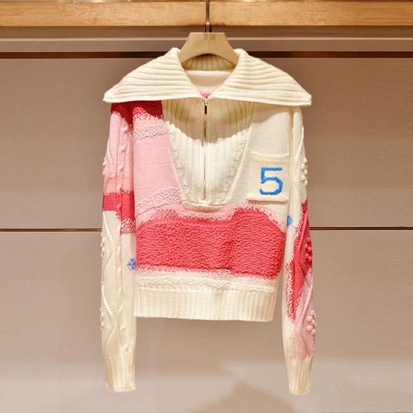 high-end luxury women's sweater colorful patchwork lapel knitted fashion sweaters for woman classic no. 5 everything zipper designer sw, White;black
high-end luxury women's sweater colorful patchwork lapel knitted fashion sweaters for woman classic no. 5 everything zipper designer sw, White;black