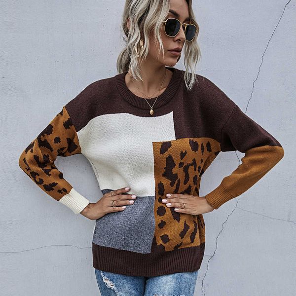 women's sweaters ladies autumn winter pullover patchwork casual leopard jumper knitted loose female knitwear 230118, White;black
women's sweaters ladies autumn winter pullover patchwork casual leopard jumper knitted loose female knitwear 230118, White;black