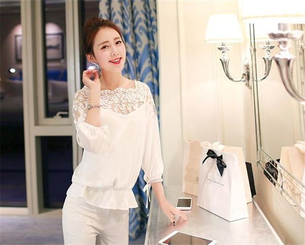 women chiffon shirt autumn sweet hollow shirt three quarter sleeve stitching lace blouse female crop shirt, White
women chiffon shirt autumn sweet hollow shirt three quarter sleeve stitching lace blouse female crop shirt, White
