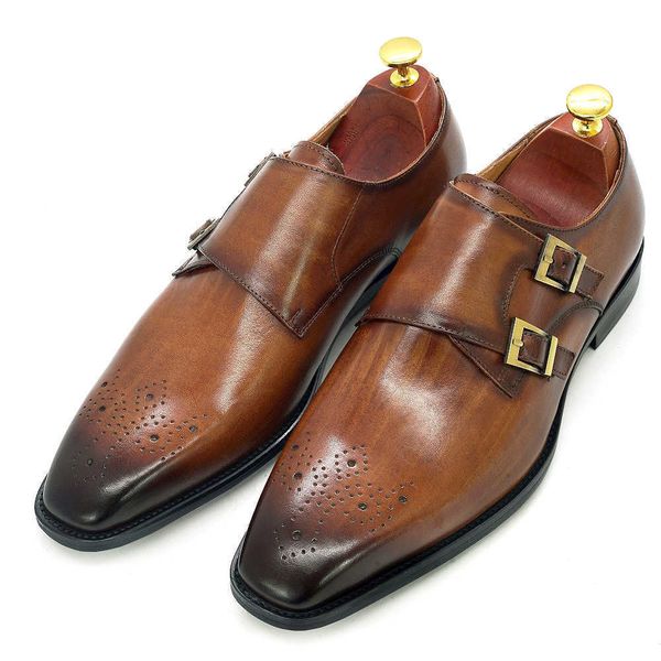 dress shoes size classic monk strap buckle mens shoes calf, Black