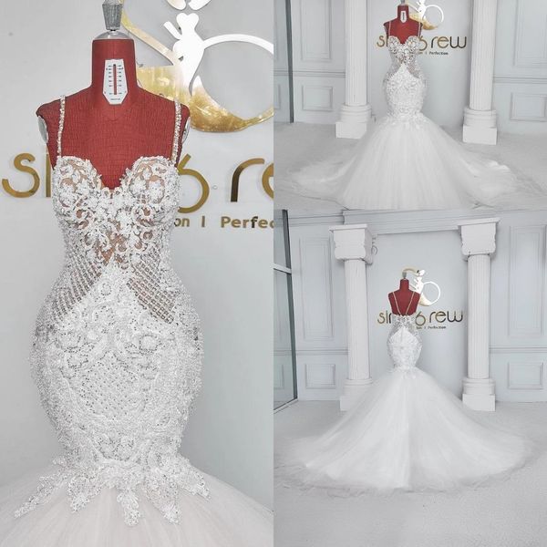 2023 luxury mermaid wedding dresses crystal spaghetti straps sequins summer sweep train cutaway sides backless bridal dresses custom made ve, White
2023 luxury mermaid wedding dresses crystal spaghetti straps sequins summer sweep train cutaway sides backless bridal dresses custom made ve, White