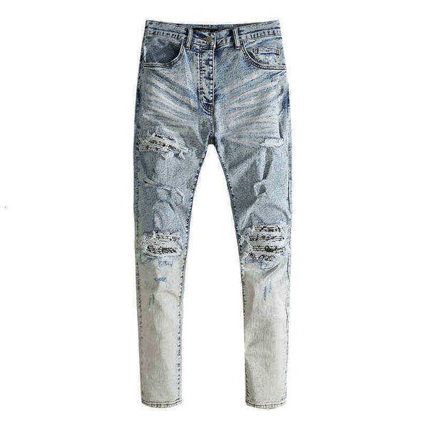 men's jeans wash water blue hole worn cashew nut light slim fit and women's high street fashion brand
men's jeans wash water blue hole worn cashew nut light slim fit and women's high street fashion brand