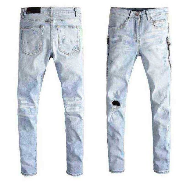 men's jeans autumn light color hole embroidered jeans young men's elastic slim pants, Blue
men's jeans autumn light color hole embroidered jeans young men's elastic slim pants, Blue