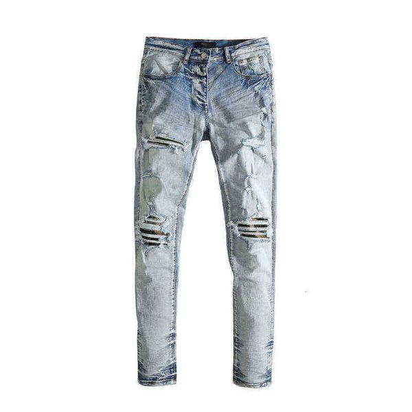 men's jeans high street old hole patching leather washing splicing damage jeans fashion brand, Blue
men's jeans high street old hole patching leather washing splicing damage jeans fashion brand, Blue