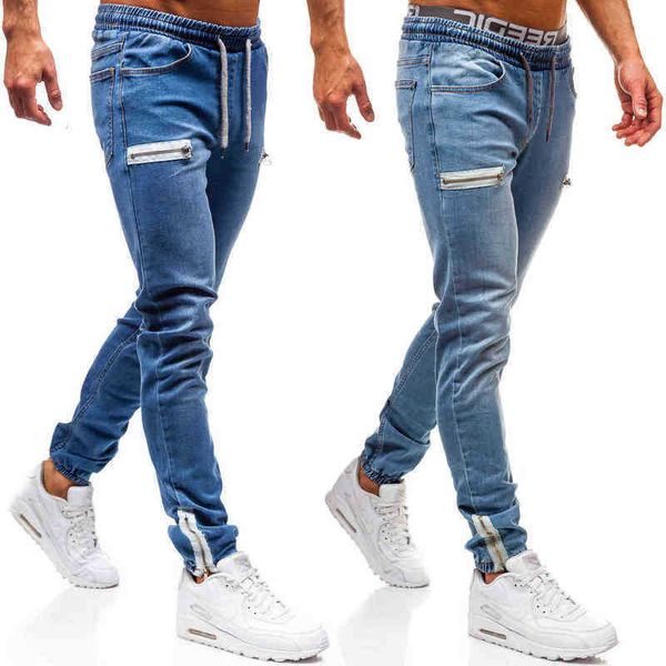 men's jeans jeans casual frosted zipper design sports men's, Blue