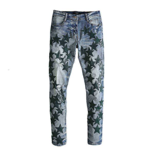 men's jeans washed and used large area five pointed star stickers pico street slim fit small leg jeans men, Blue
men's jeans washed and used large area five pointed star stickers pico street slim fit small leg jeans men, Blue