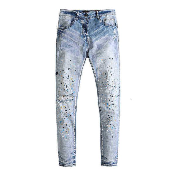 men's jeans color drill, splash ink, graffiti, paint knife, cut holes and make old jeans, Blue
men's jeans color drill, splash ink, graffiti, paint knife, cut holes and make old jeans, Blue