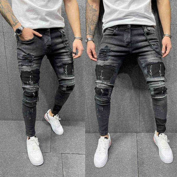 men's jeans fashion men's grey collage color matching hole paint point elastic tight legged jeans 8839, Blue
men's jeans fashion men's grey collage color matching hole paint point elastic tight legged jeans 8839, Blue
